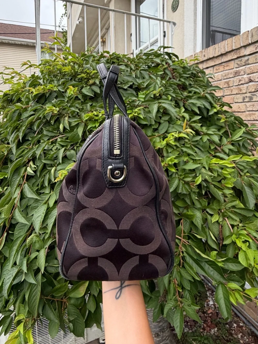 Coach Taylor Op Art Signature Canvas Satchel Brown & Black Leather Handbag